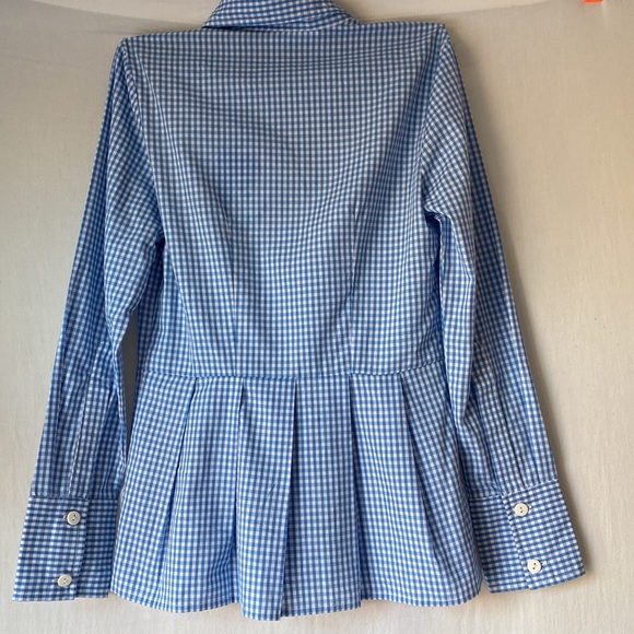 eShakti Blue White Gingham, Long-sleeve Button-up Shirt, Size XS - Picture 7 of 9